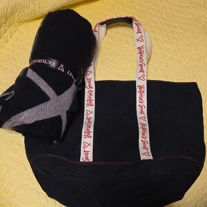 Victoria's Secret Black and Gray Tote with Blanket